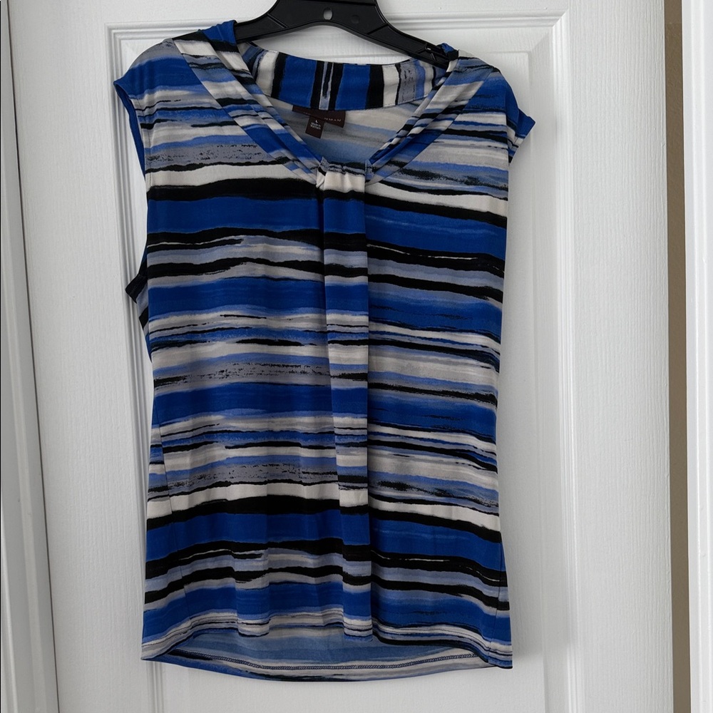 Dana Buchman Blue and Black Striped Blouse